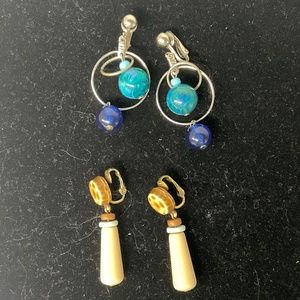 Vintage Fashion Clip dangle Earrings 2 Pair